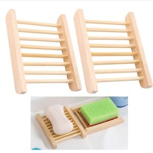 New 2 Natural Wooden Bamboo Soap Bar Dish Tray Holder Storage Rack Plate…